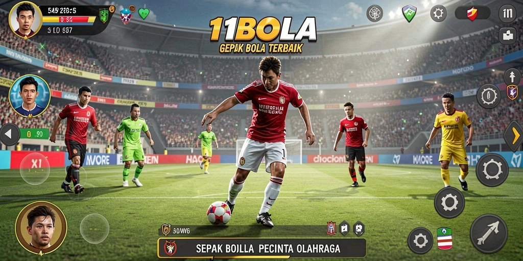 Screenshot gameplay 11BOLA menampilkan aksi pertandingan sepak bola yang mendebarkan.