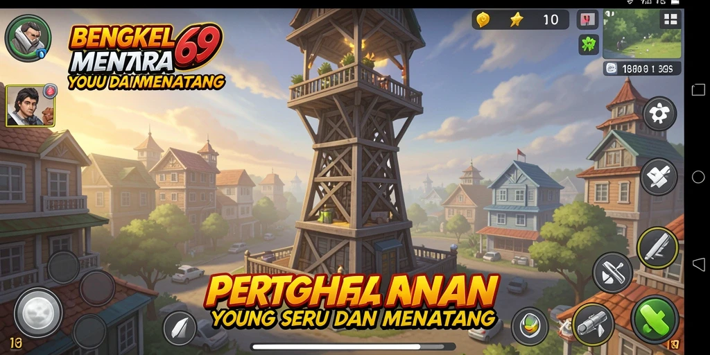 Screenshot permainan BENGKEL69 menampilkan pertahanan menara yang strategis dan seru.