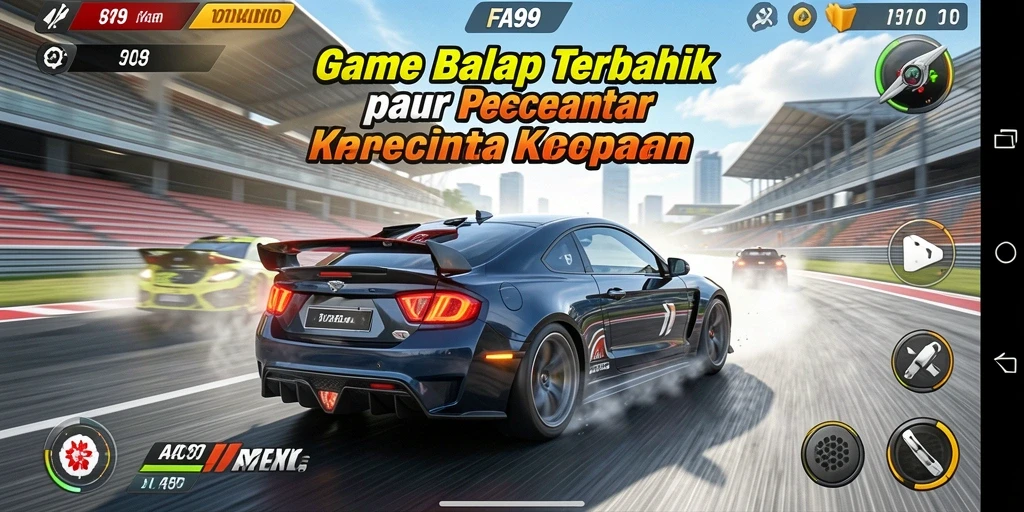 Screenshot menampilkan mobil balap melaju di lintasan yang menantang.