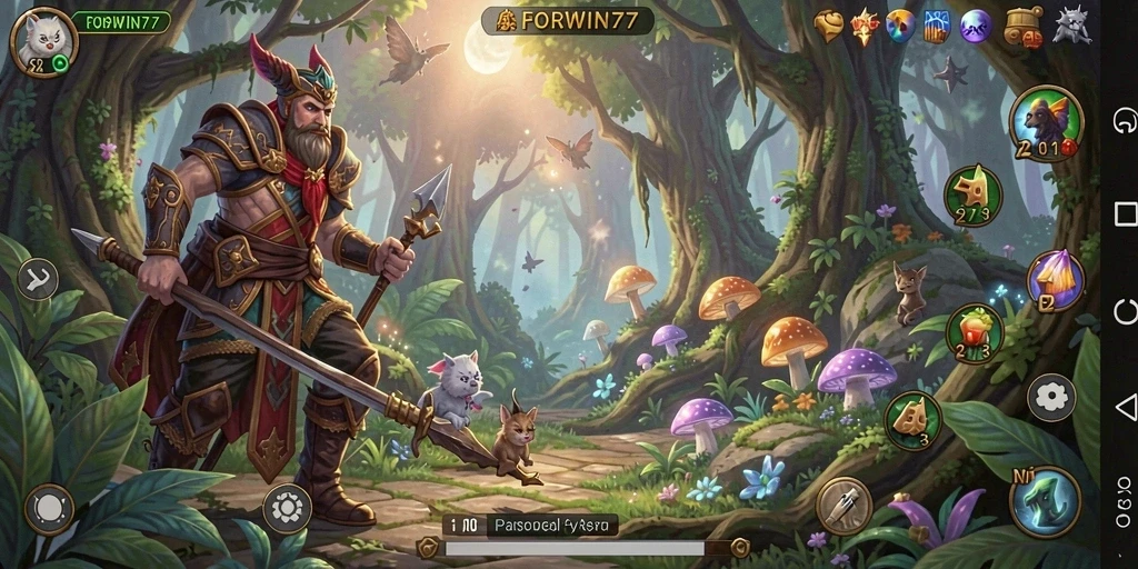 Screenshot menampilkan aksi petualangan seru dalam FORWIN77.