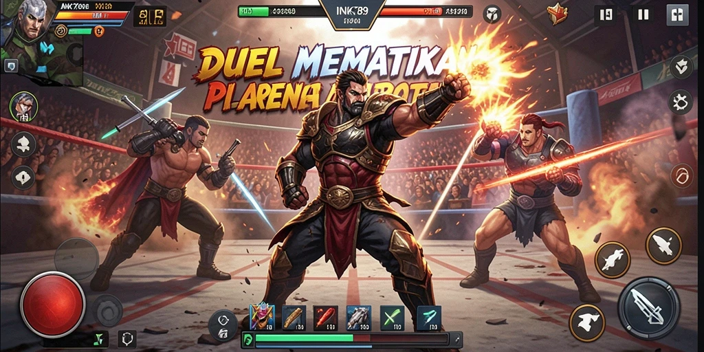 Tangkapan layar permainan INK789 menampilkan duel seru antar karakter Fighting.