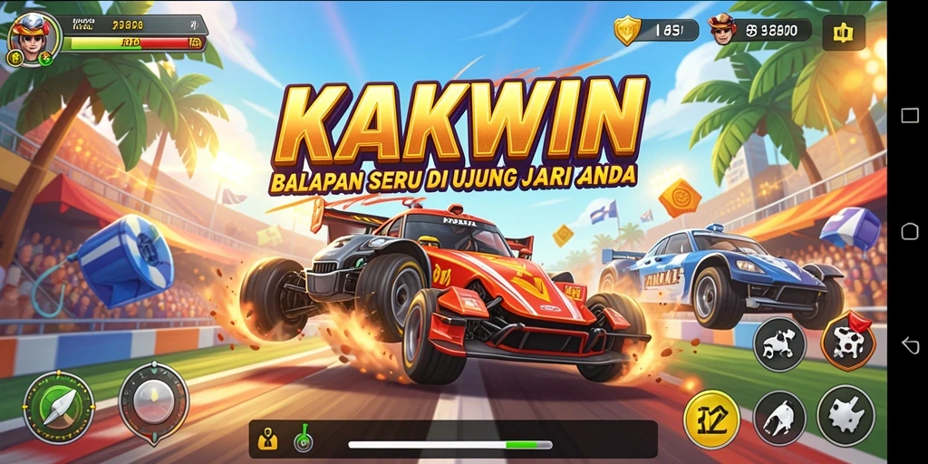 Tampilan gameplay balapan seru di KAKWIN dengan kendaraan yang cepat.