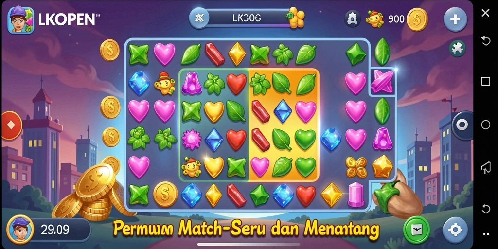 Gameplay LKOPEN yang seru dalam momen mencocokkan item.