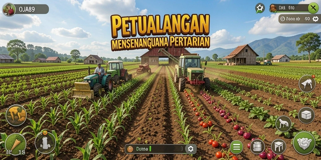 Tampak gameplay seru OJA89 dengan aktivitas bertani.