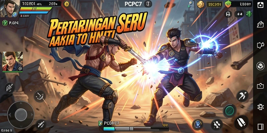 Tampilan screenshot utama PCPC7 dengan aksi pertarungan yang mendebarkan.