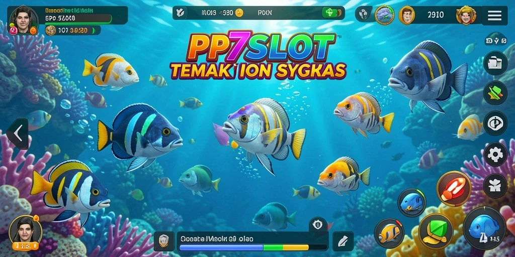 Tampilan gameplay seru di PP7SLOT dengan berbagai ikan untuk ditembak.