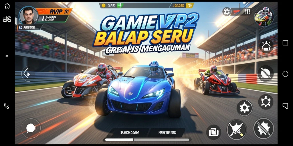 Tampilan gameplay <strong>RVIP2</strong> yang mendebarkan saat balapan berlangsung.