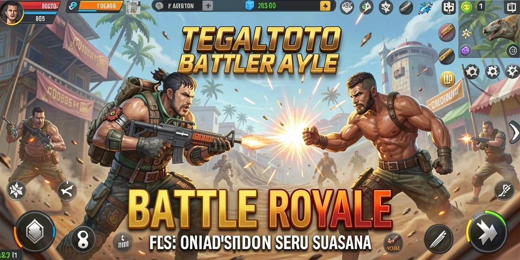 Screenshot menampilkan pertempuran intens dalam game Battle Royale TEGALTOTO.