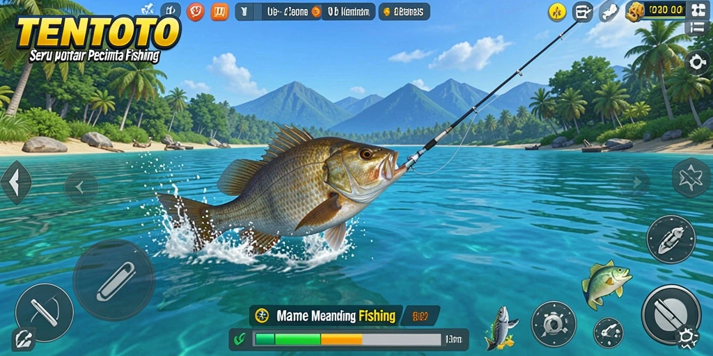 Screenshot gameplay menampilkan pengalaman memancing yang realistis di TENTOTO.