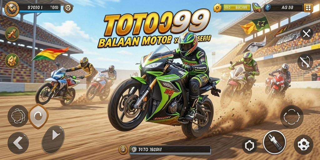 Screenshot TOTO99 menampilkan aksi seru dalam balapan motor.