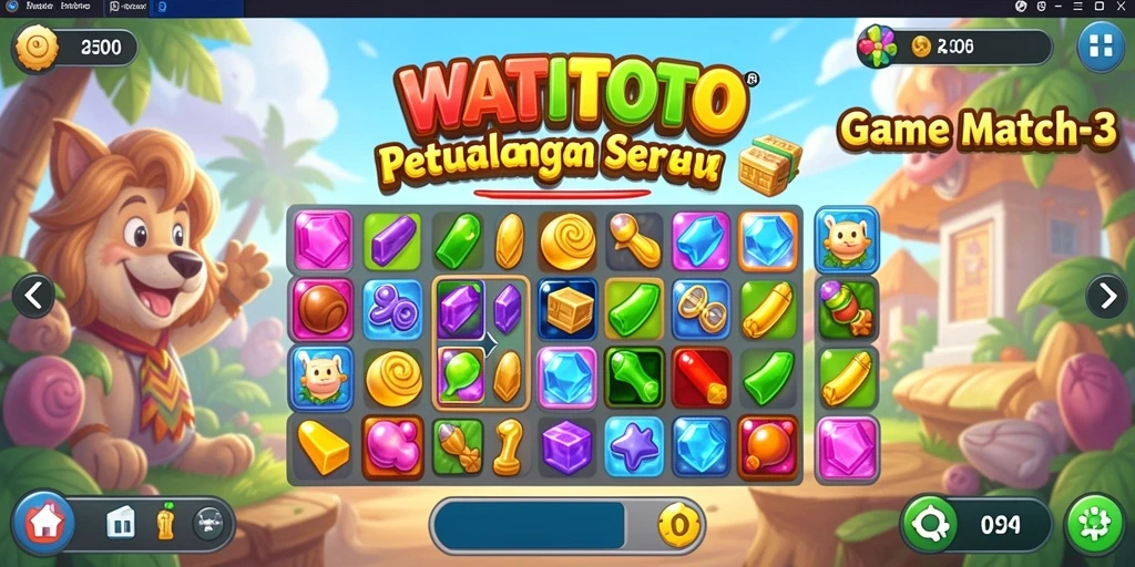 Tampilan gameplay seru di WATITOTO dengan tantangan Match-3.