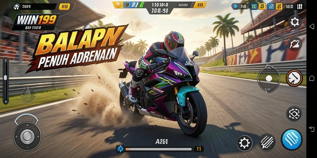 Screenshot gameplay yang menunjukkan balapan motor yang mengasyikkan.