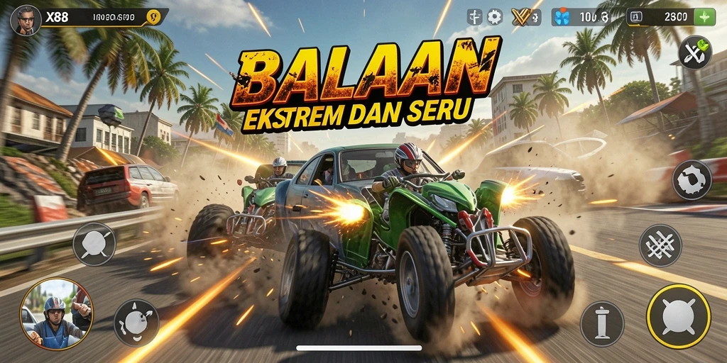 Tampilan gameplay X88 yang mendebarkan saat balapan di lintasan.