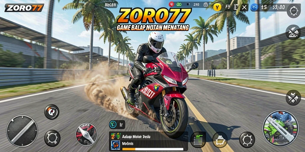 Tampilan gameplay menegangkan di balapan motor yang cepat.